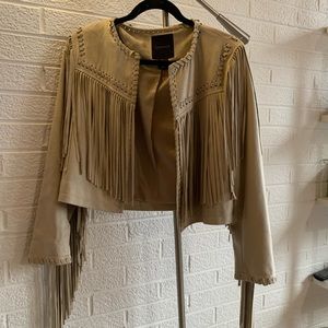 Cream faux suede fringe jacket from Amaryllis